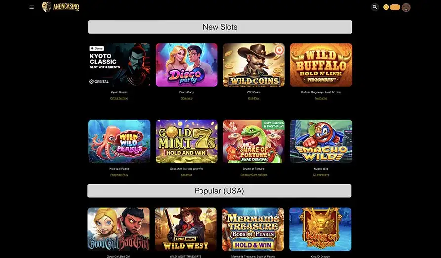 Anon Casino New Slots Screenshot image #2 for Anon Casino