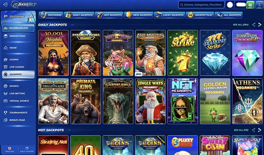 Bassbet Casino Jackpot Games Landscape screenshot image #1 for Bass Bet Casino