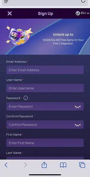 Better Win Mobile Casino Registration KYC Mobile Screenshot for Better Win Casino