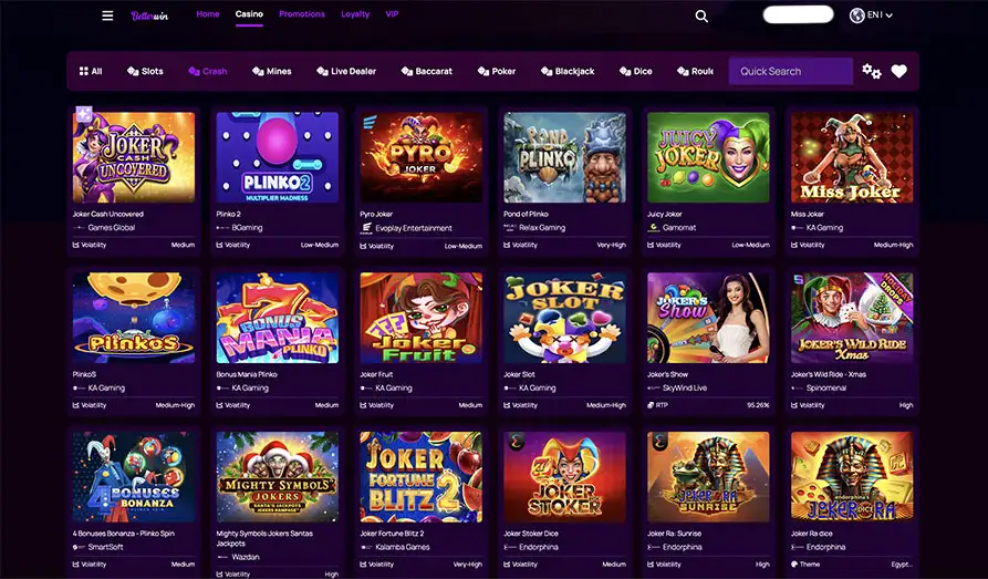 Better Win Casino Crash Games Screenshot image #2 for Better Win Casino