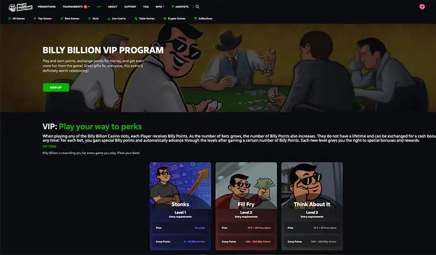 Billy Billion VIP program Landscape screenshot image #1 for Billy Billion Casino