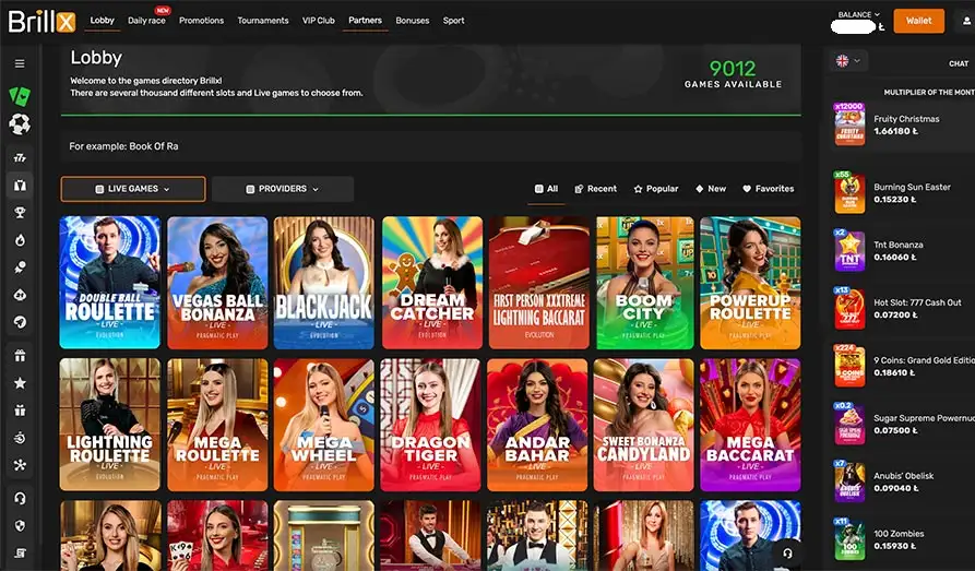 brillx live casino Landscape screenshot image #1 for Brill X
