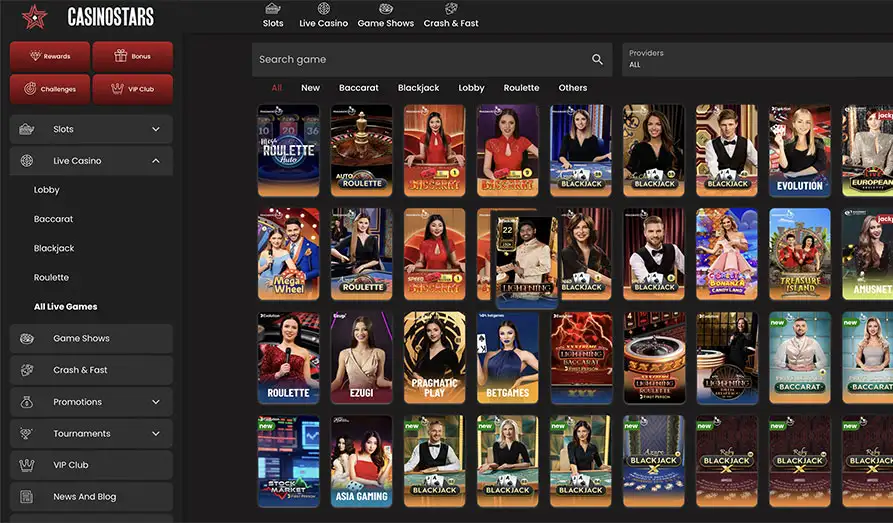 Casinostars Live Dealer Games Landscape screenshot image #1 for CasinoStars