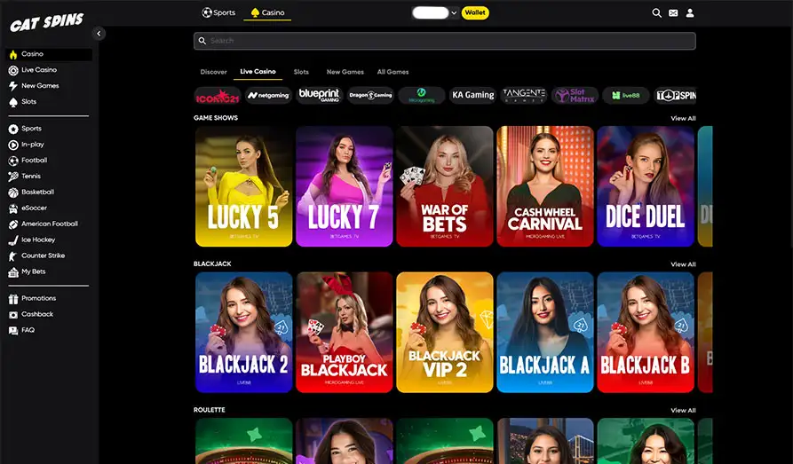 Cat Spins Live Casino Games Landscape screenshot image #1 for Cat Spins Casino