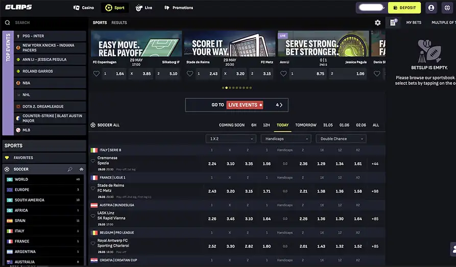 Claps Sportsbetting Landscape screenshot image #1 for Claps