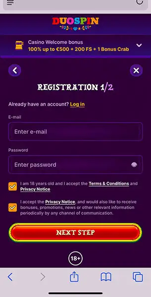 Duo Spin Mobile Registration KYC Mobile Screenshot for Duo Spin