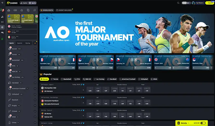 F7 Sports Betting Section Landscape screenshot image #1 for F7 Casino