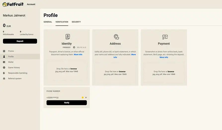 Fat Fruit Casino KYC Requirements KYC Landscape screenshot image for Fat Fruit Casino