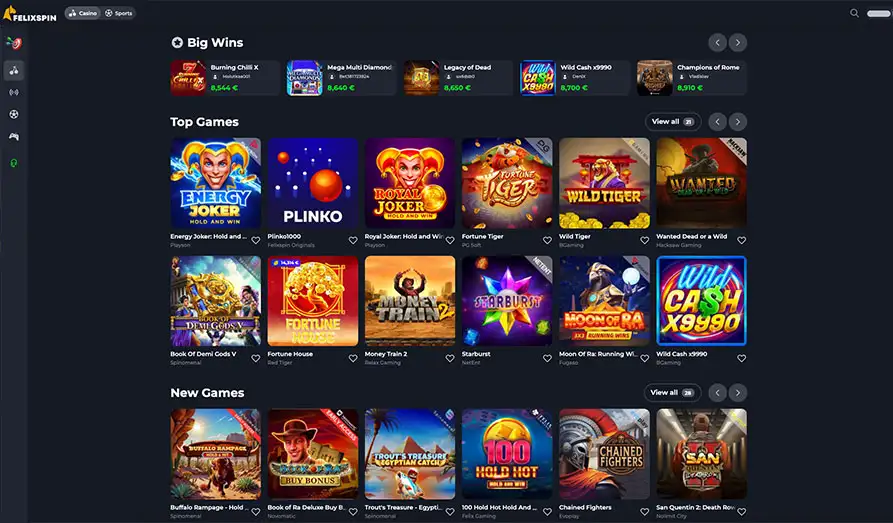 Felixspin Casino - Big Wins or not? Main screenshot image for Felix Spin