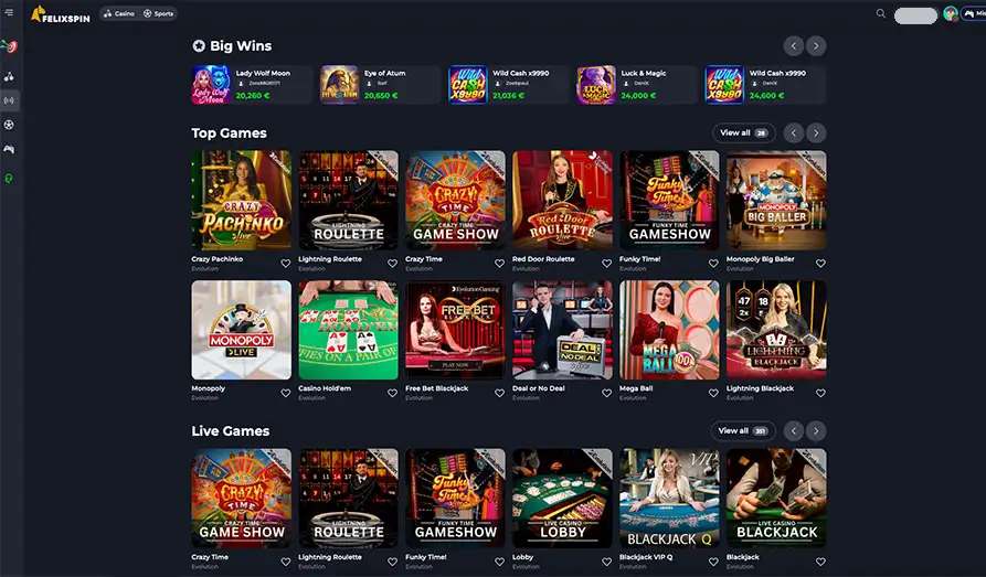 Felixspin Live Casino Screenshot image #2 for Felix Spin