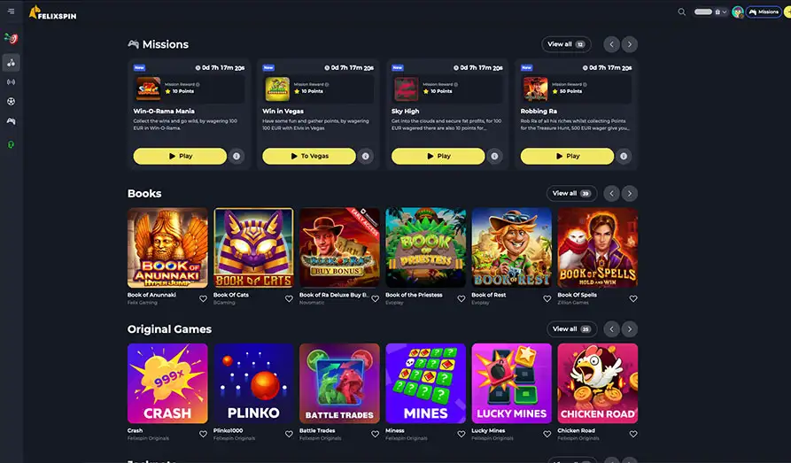 Felixspin Casino Missions Screenshot image #3 for Felix Spin