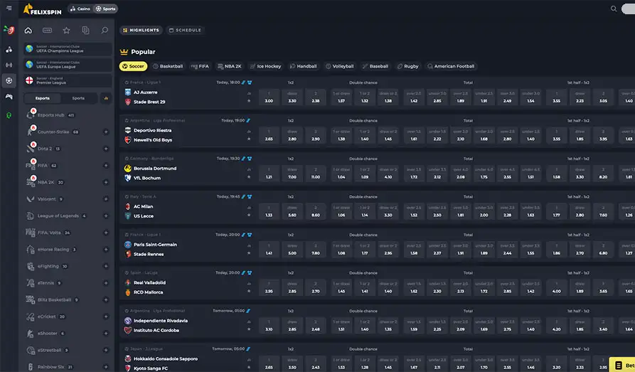 Felixspin Sportbook Landscape screenshot image #1 for Felix Spin