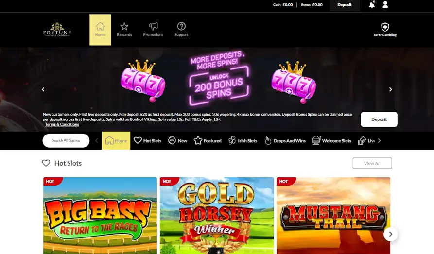 Fortune Mobile Casino look and feel Landscape screenshot image #1 for Fortune Mobile Casino