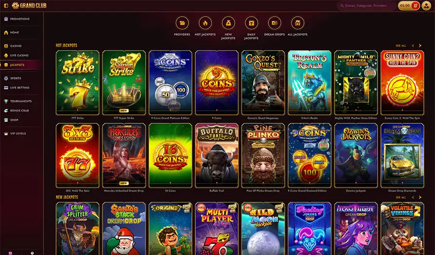 Grand Club Casino's Jackpot Games Landscape screenshot image #1 for Grand Club Casino