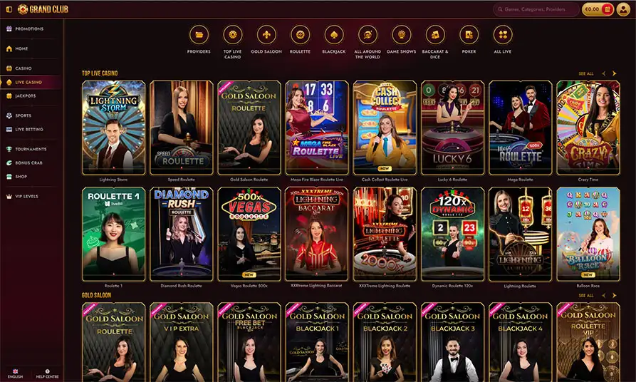 Grand Club's Amazing Live Casino Screenshot image #2 for Grand Club Casino