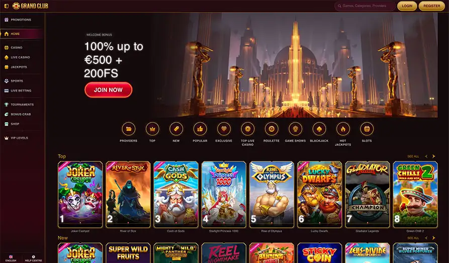 Grand Club Casino Startpage Main screenshot image for Grand Club Casino