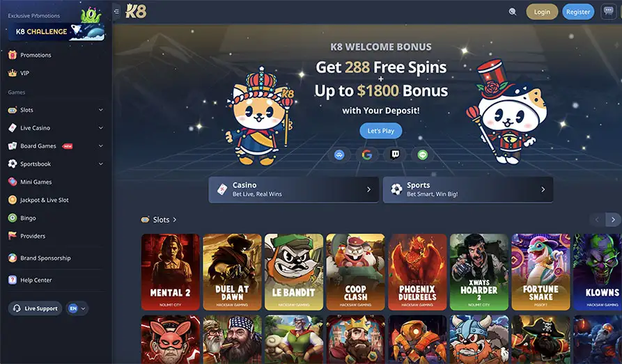 K8 Casino's new homepage Main screenshot image for K8 Casino