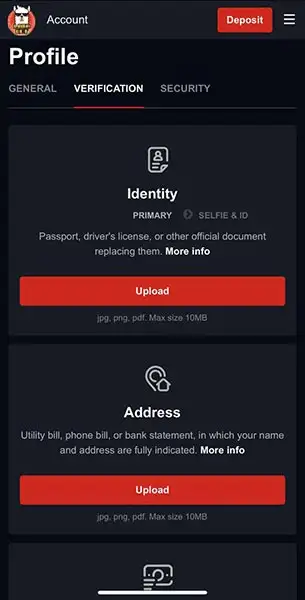 Lama Bet Casino - Mobile KYC Process KYC Mobile Screenshot for Lama Bet Casino