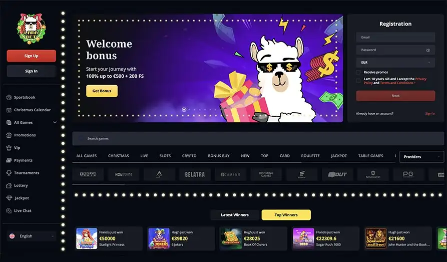 Lama Bet Casino Startpage Main screenshot image for Lama Bet Casino
