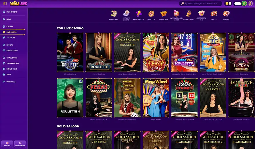 Midas Luck Live Casino Landscape screenshot image #1 for Midarion Casino