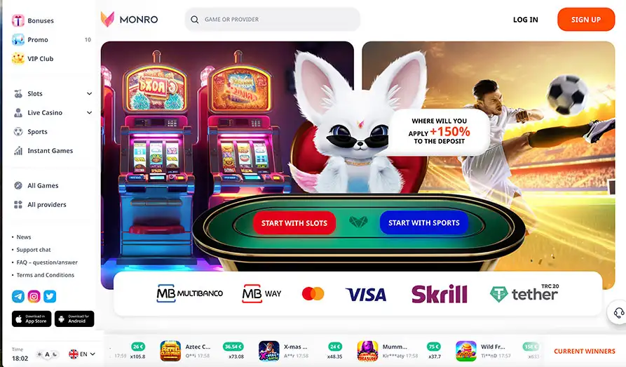 Monro Casino Startpage Main screenshot image for Monro Casino