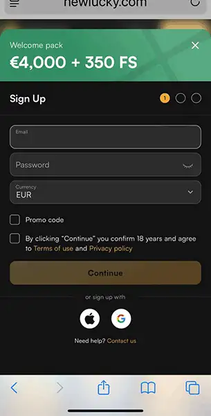 New Lucky Mobile Registration KYC Mobile Screenshot for New Lucky Casino