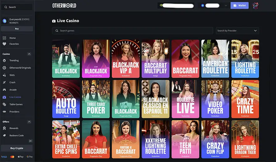 Other World Live Casino Landscape screenshot image #1 for Other World Casino