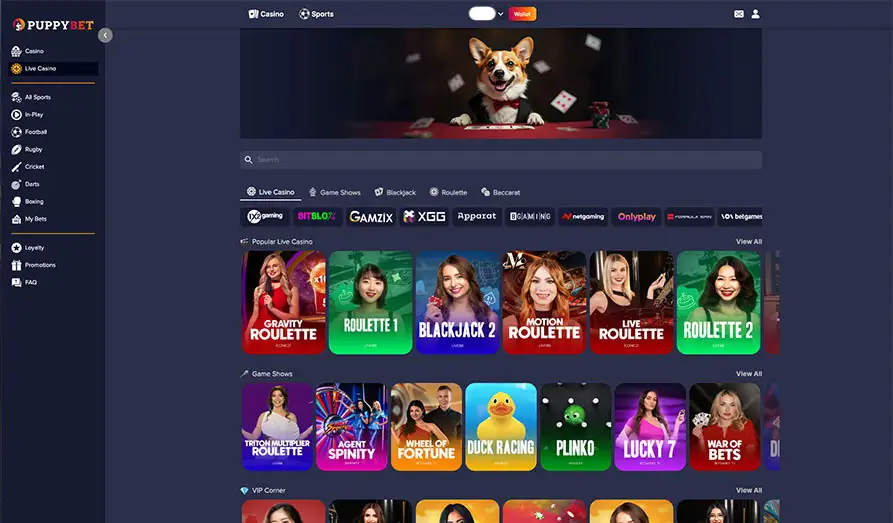 Puppybet Live Casino Games Landscape screenshot image #1 for Puppy Bet Casino