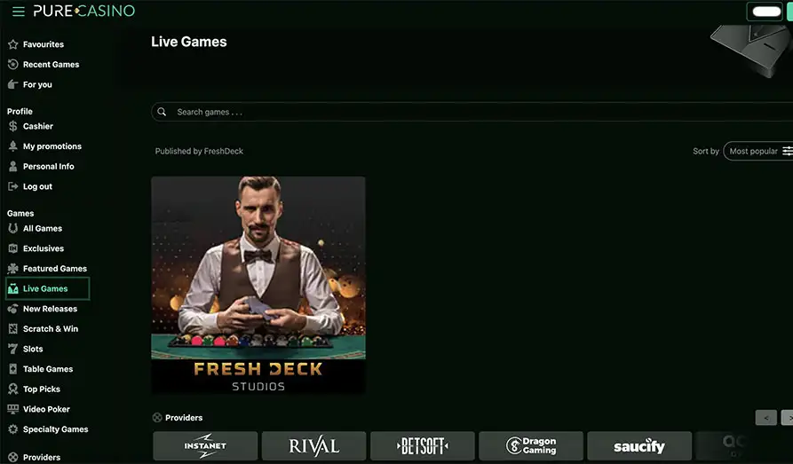 Pure Live Casino Games Landscape screenshot image #1 for Pure Casino