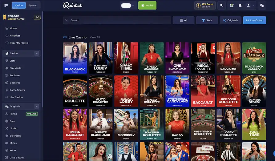 Rainbet Live Casino Games Landscape screenshot image #1 for Rainbet