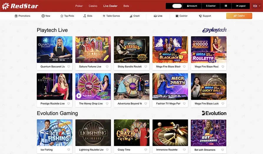 Red Star Live Casino Games Landscape screenshot image #1 for Red Star Casino
