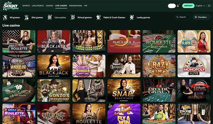 Saga Spins Live Casino Games Landscape screenshot image #1 for Saga Spins Casino