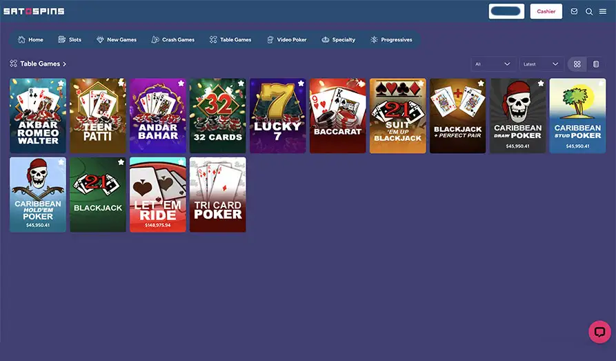 Sato Spins Table Games Landscape screenshot image #1 for Sato Spins Casino