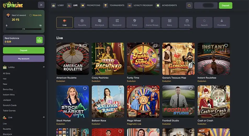 Spinline Live Casino Games Landscape screenshot image #1 for Spinline Casino