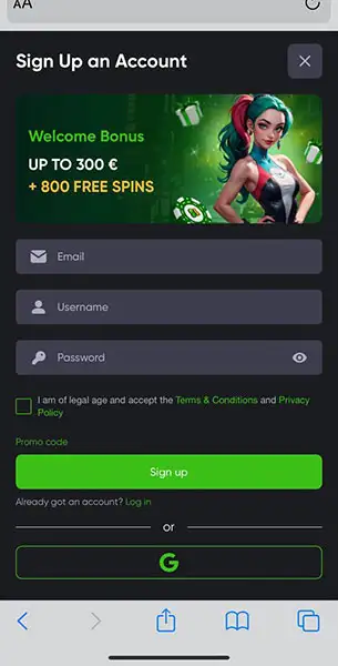 Spinline Mobile Casino Registration - Simply without KYC KYC Mobile Screenshot for Spinline Casino