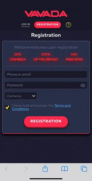 Vavada mobile casino registration process KYC Mobile Screenshot for Vavada Casino