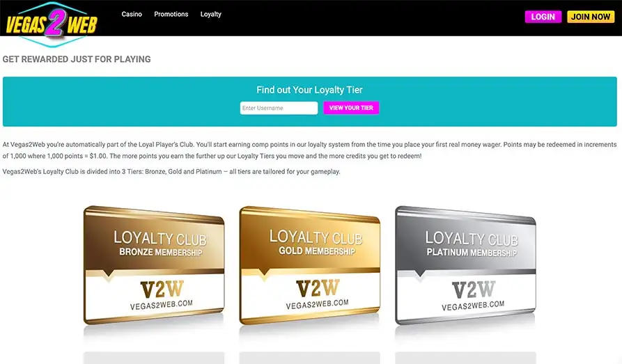 Vegas 2 Web VIP Program Landscape screenshot image #1 for Vegas 2 Web Casino