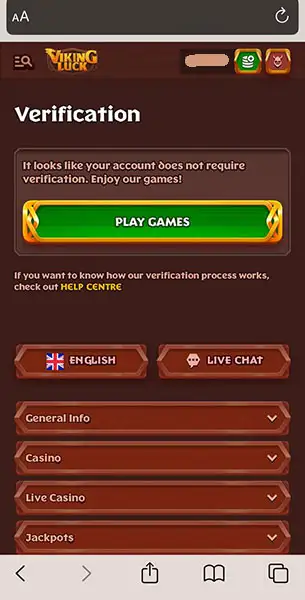 Viking Luck Mobile KYC Verification KYC Mobile Screenshot for Viking Luck