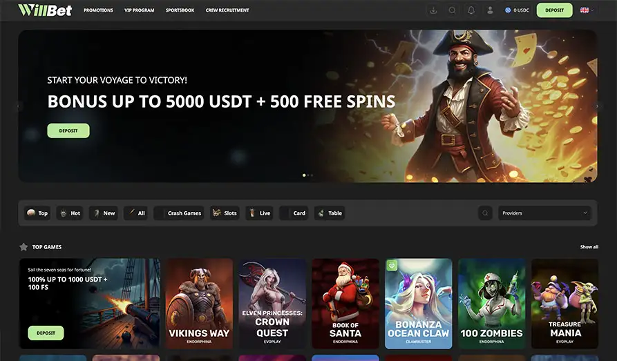 Willbet Casino Startpage Main screenshot image for Willbet Casino