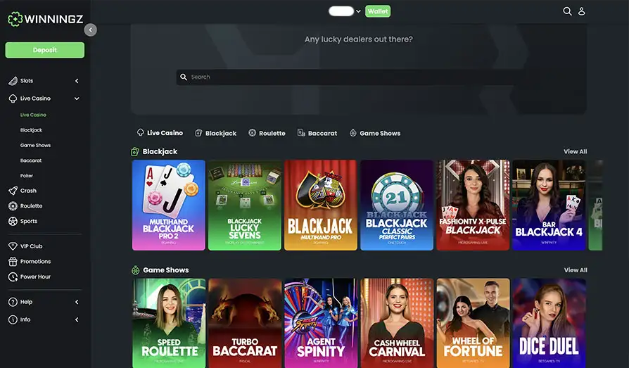 Winningz Live Casino Landscape screenshot image #1 for Winningz
