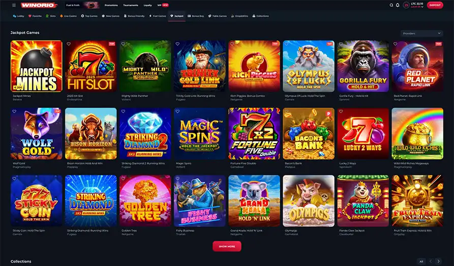 Winorio Casino Jackpots Landscape screenshot image #1 for Winorio Casino