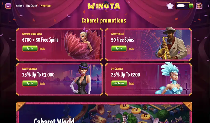 Winota Casino Bonuses Screenshot image #3 for Winota Casino
