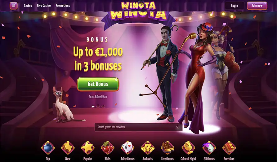 Winota Casino Startpage Main screenshot image for Winota Casino