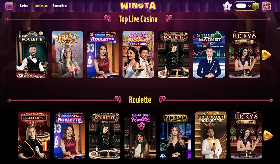 Winota Live Casino Landscape screenshot image #1 for Winota Casino