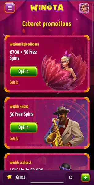 Winota Casino mobile screenshot #2 Mobile Screenshot image #2 for Winota Casino