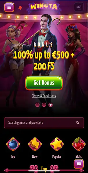 Winota Casino mobile screenshot #1 Mobile Screenshot image #1 for Winota Casino