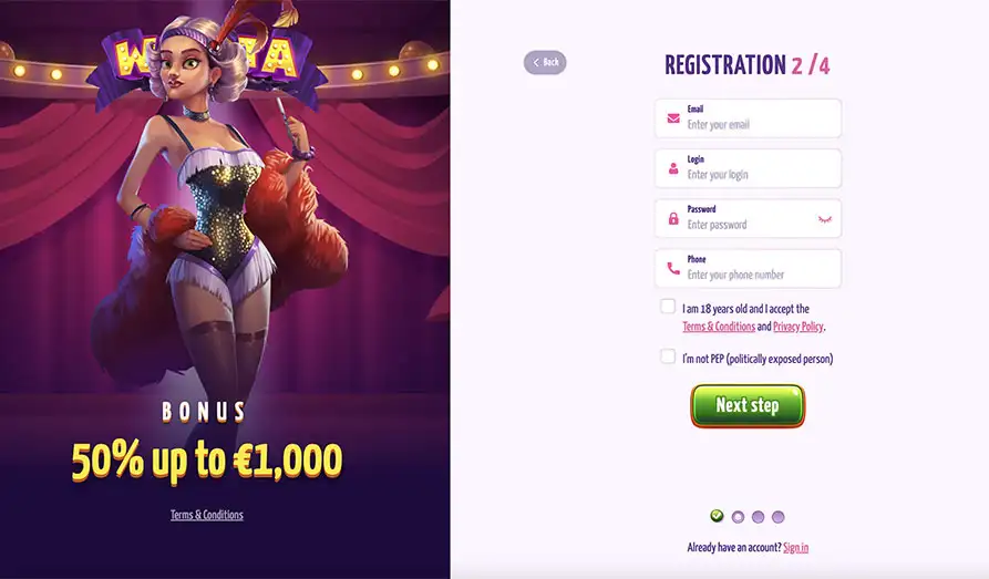 Winota Casino Registration KYC Landscape screenshot image for Winota Casino