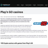 Crypto Lists Reach 100 Play'n GO casinos