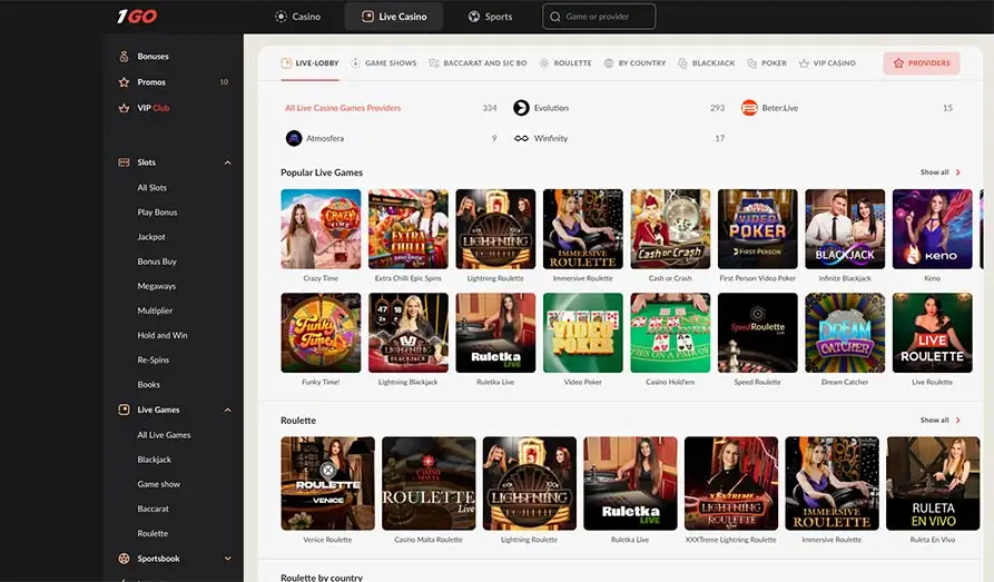 Landscape screenshot image #1 for 1 Go Casino