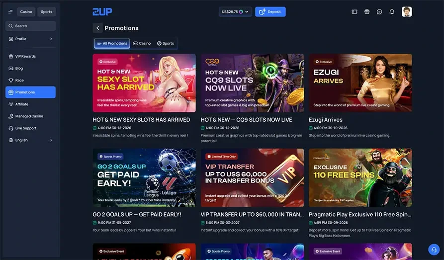 2up Casino Bonuses Screenshot image #2 for 2up Casino